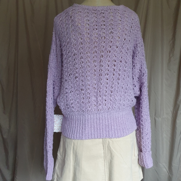 Free People Best Of You Open Weave Knit V-Neck Sweater in Light Purple Moo Sz XS - Picture 4 of 15